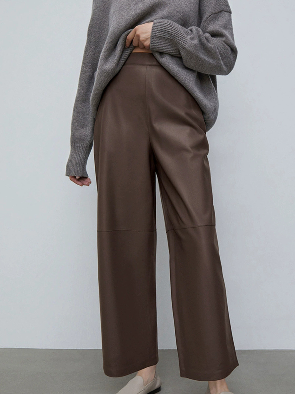 Forever 21 Brown Matte Leather Pants High Waist Straight Leg Fleece Lined